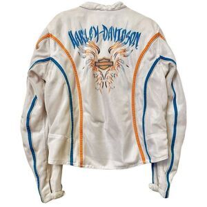 Vintage Harley Davidson Full Zip Motorcycle Armoured Jacket White Large